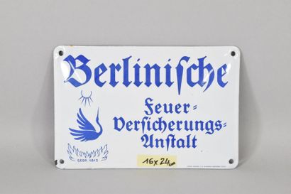BERLINIFCHE curved enamelled plate. Feuer...