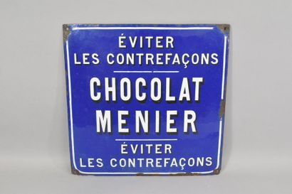 null MENIER enamelled plate. 

CHOCOLATE MENIER - Avoiding counterfeits. Four holes...