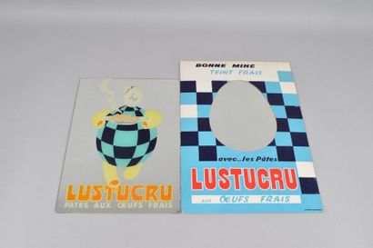 null LUSTUCRU two advertising mirrors :

" fixed under glass " FRESH EGG PATES "....