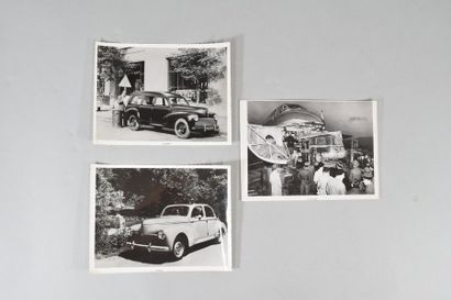 null PEUGEOT 403 three photos, 50's silver print, including the loading in a cargo...