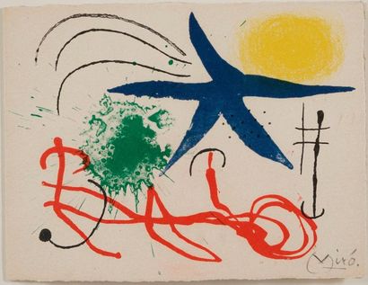 Joan Miro Joan MIRO , 1893-1983
Sans titre, carte de vœux, 1966
lithographie en couleurs,...