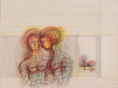 Jean CARZOU Jean CARZOU,  1907-2000,
Figures, 1982,
coloured pencils and inks on...