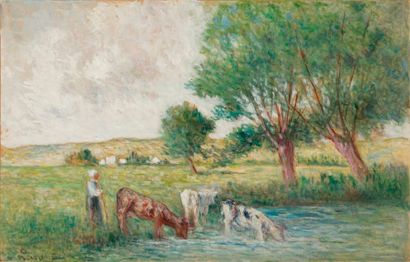 Maximilien Luce Maximilien LUCE, 1858-1941

Shepherdess and her flock at the river

oil...