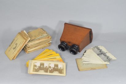 null STEREOSCOPIC SET. 

Wooden stereoscopic viewer (about 8x15) with various stereoscopic...