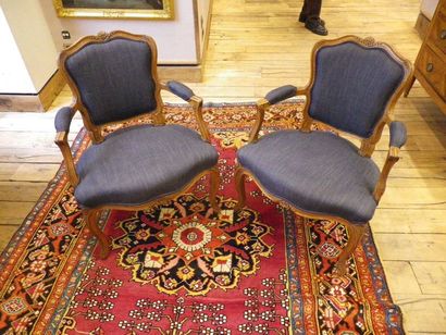 aPair of beechwood armchairs moulded and...