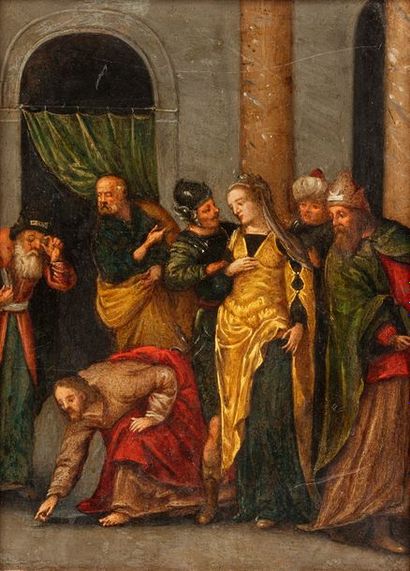 null FLEMISH SCHOOL FIRST HALF OF THE XVI CENTURY 

Christ and the Adulteress (Gospel...