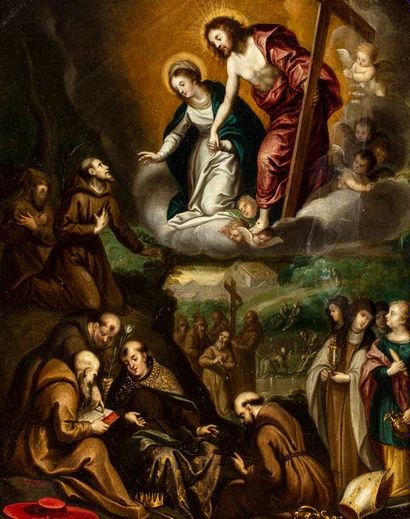 null FLEMISH SCHOOL OF THE XVI CENTURY 

Christ and the Virgin appearing to Saint...