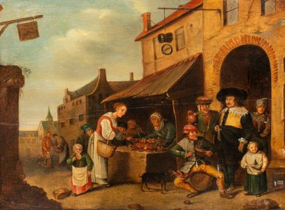 null ECOLE HOLLANDAISE 

Dans le Goût du XVIIème siècle 

Scène de marché ou la rôtisseuse...