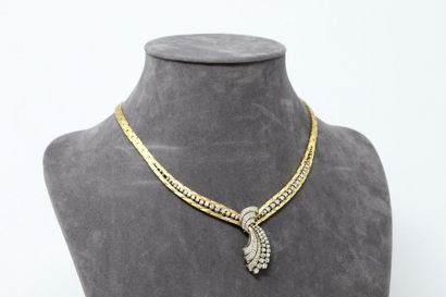 null Necklace in 18K (750) yellow and white gold made of a supple satin ribbon, in...