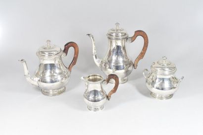 null Silver tea and coffee set (950) in baluster form, girdled with fillets, resting...