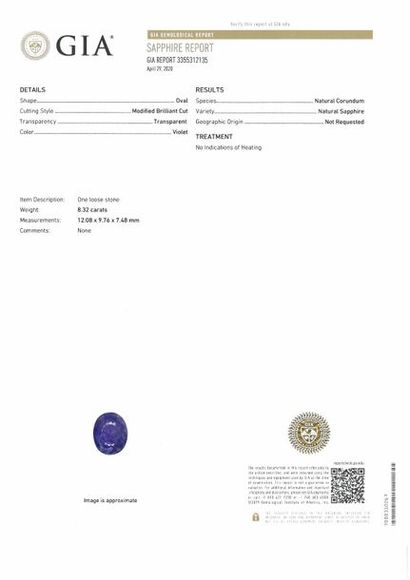 null Sapphire "color change" oval faceted on paper.
Accompanied by a G.I.A. certificate...