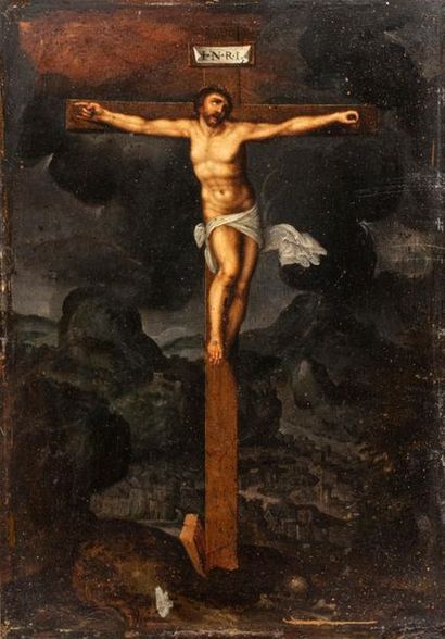 null ECOLE FLAMANDE DU XVIIÈME SIECLE 

Le Christ en croix 

Au sommet de la croix...