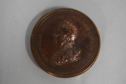 null Rare boîte en cuivre repoussé au décor du profil gauche de George IV sur la...