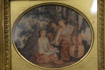 null Les Muses Melpomene, Erato et Polyhymnia, gravure d'ap. Eustache Le Sueur (1652-1655)....
