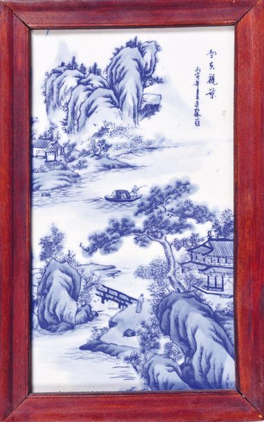 null CHINA - 20th century

Rectangular porcelain plate with blue silk-screen printed...