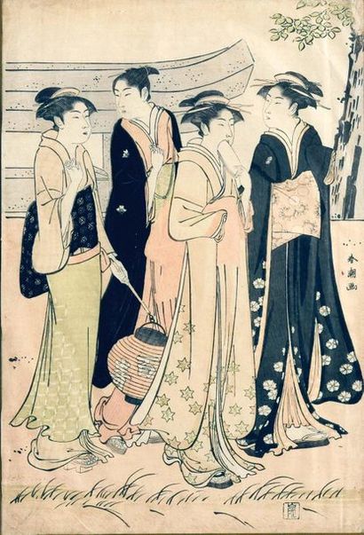 null KatsukawaShunsho (1726-1792):Obantate-e, part of a triptych, representing two...