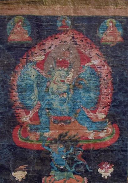 null TIBET - XIXe siècle

Thangka, détrempe sur toile, Yamantaka à neuf têtes debout...