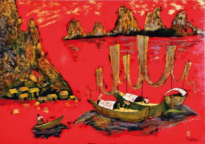 null NGUYEN VAN BINH (1917-2004)
Barques en baie d'Along / Thuyen chài trên vinh...