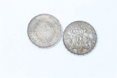 null Two silver coins of the type "Hercule" of 50 francs. (1978 x 2)

Weight: 60...