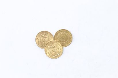 Trois pièces en or de 20 francs Génie IIIè...