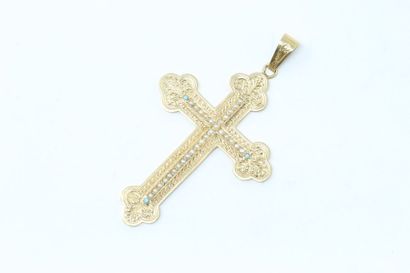 null Grande croix pendentif en or jaune 18k (750), la face avant au décor d'une croix...