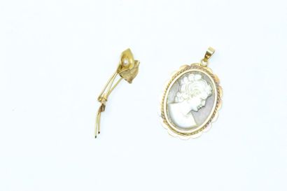 null 18k (750) yellow gold pendant with a mother-of-pearl woman's straight profile...