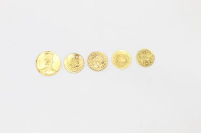 null Lot de pièces en or étrangères comprenant : 
- 1/2 escudos Costa Rica (1846...