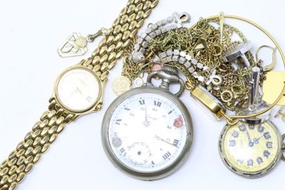 null Lot de bijoux fantaisies comprenant montres de gousset, montres bracelet, chaînes,...
