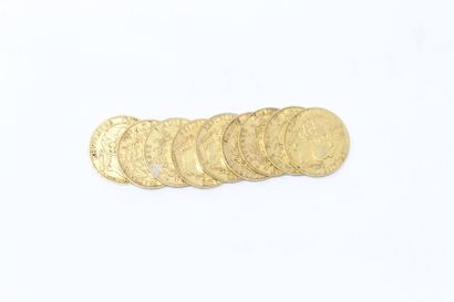 null Neuf pièces en or de 20 francs Cérès IIème République ( 1851A x 9)

B à TB.

Poids...