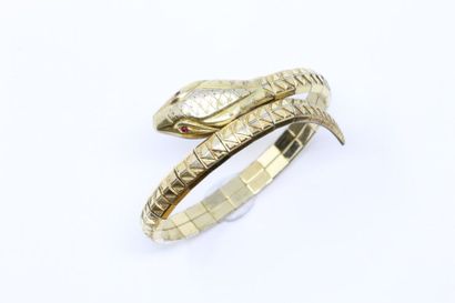 null Semi-articulated bracelet featuring a gold-plated snake, the eyes adorned with...