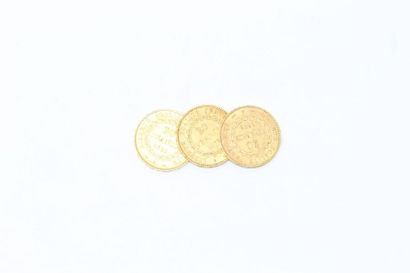 null Three 20 franc gold coins Génie IIIè République (1876 A; 1895 A x 2).

B to...