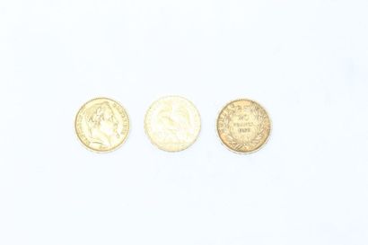 null Lot de trois pièces en or comprenant :

- Pièce de 20 francs Napoléon III Empire...