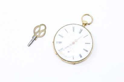 null Pocket watch in 18k (750) yellow gold, copper bélière, white enamelled dial...