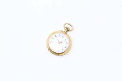 null Neck watch in 18k (750) yellow gold with black Arabic numerals on white enamel.

Diameter:...