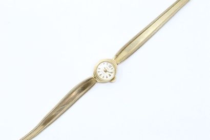 null Montre bracelet de dame, boîtier rond en or jaune 18k (750), cadran à fond crème...