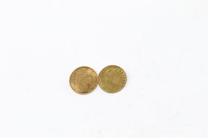 Set of two 10 franc gold coins comprising...