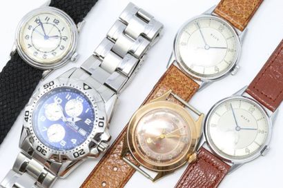 null Lot de cinq montres bracelet d'homme comprenant ELIX, REGIS, et LOTUS. 