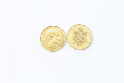 Deux pièces en or de 50 francs Napoléon III...