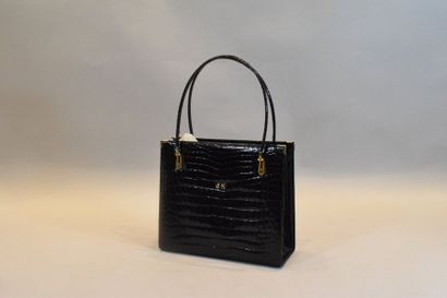null Black handbag monogrammed "JM" in imitation crocodile leather made of three...