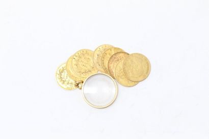null Set of 8 gold coins including : 

- Four Napoleon III 10-franc coins with laurelled...
