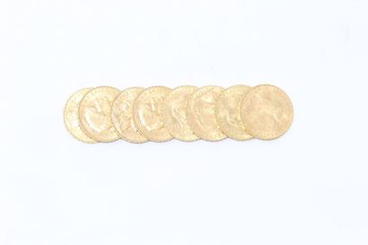 Huit pièces en or de 20 francs Coq (1901...