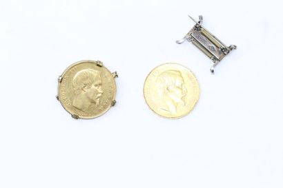 null Lot de deux pièces en or de 50 francs Napolèon III - tête nue (1855 A ; 1858...