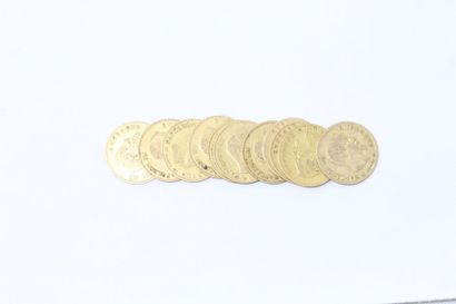 null Lot de onze pièces en or de 10 francs Napolèon III - tête nue (1855 A ; 1856...