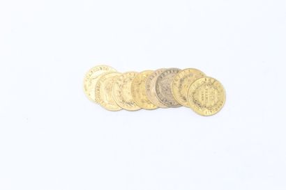 null Lot de neuf pièces en or de 10 francs Napoléon III - tête laurée (1862 A x 2...