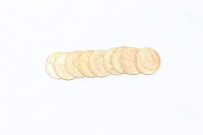 null Set of nine gold coins of 2=10 francs Coq (1901 x 2; 1905 x 2; 1907 x 2; 1910;...