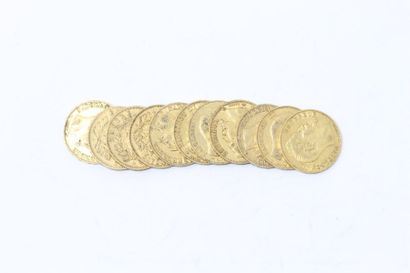 null Lot de onze pièces en or de 20 francs Napoléon III - tête nue (1853 A x 2 ;...