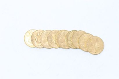 null Set of ten 20 franc gold coins au Coq (1909 x 8; 1910; 1914)

Weight: 64.45...