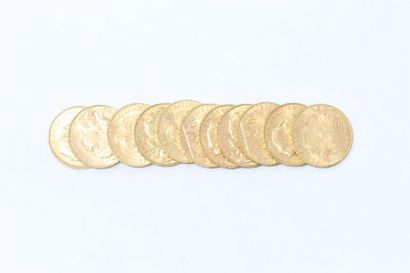 null Lot de onze pièces en or de 20 francs au Coq (1912 x 5 ; 1913 x 6)

Poids :...