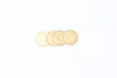 null Quatre pièces de 10 francs en or Napoléon tête nue (1858 A ; 1859 A x 2 ; 1866...