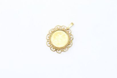null 18k (750) yellow gold pendant brooch made of a 20 francs coin Cockerel 1908...